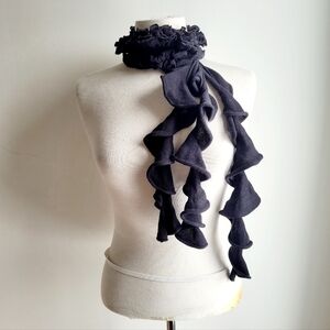 90s Wool Silk Ruffled Knit Scarf Made In France M